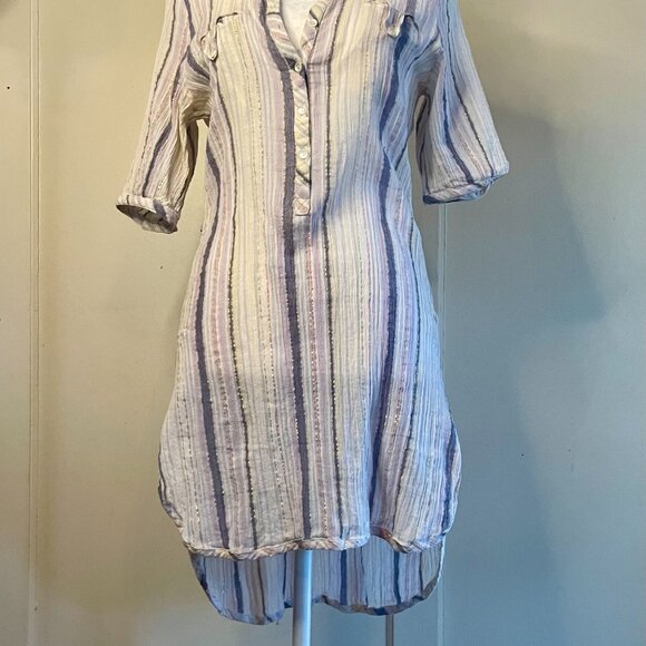 Vintage Diab'less White Blue Pink Gold Striped Tunic Paris - Picture 9 of 14